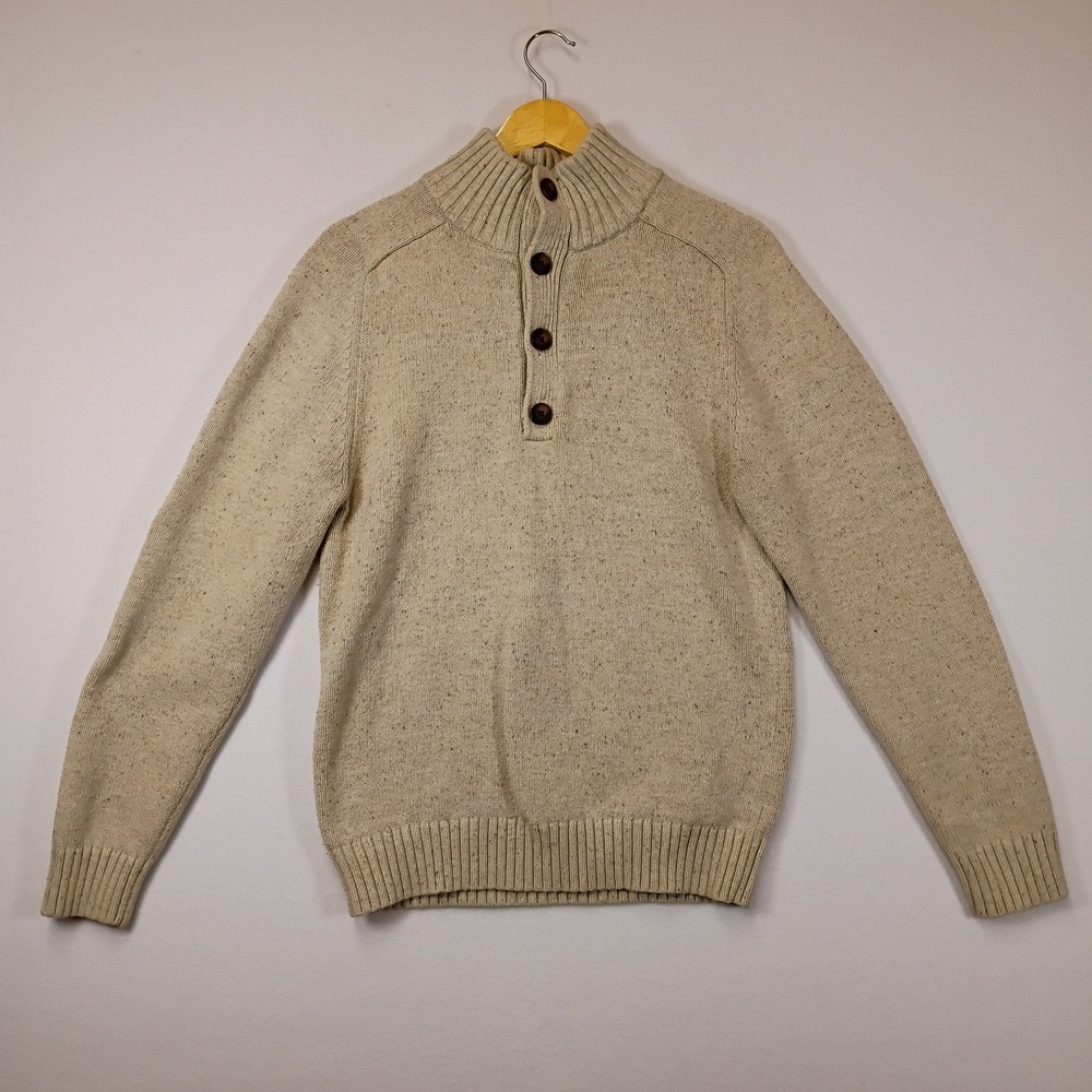 Cabincore Goodfellow & Co Mens Small Oatmeal Speckled Mock Neck Button Sweater